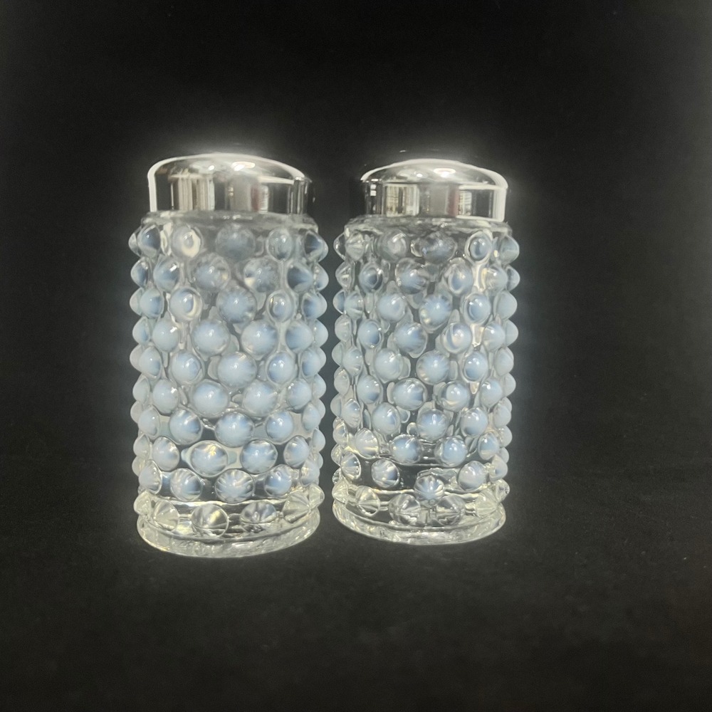 Fenton French Opalescent Hobnail Salt and Pepper Shakers Vintage Glass Set